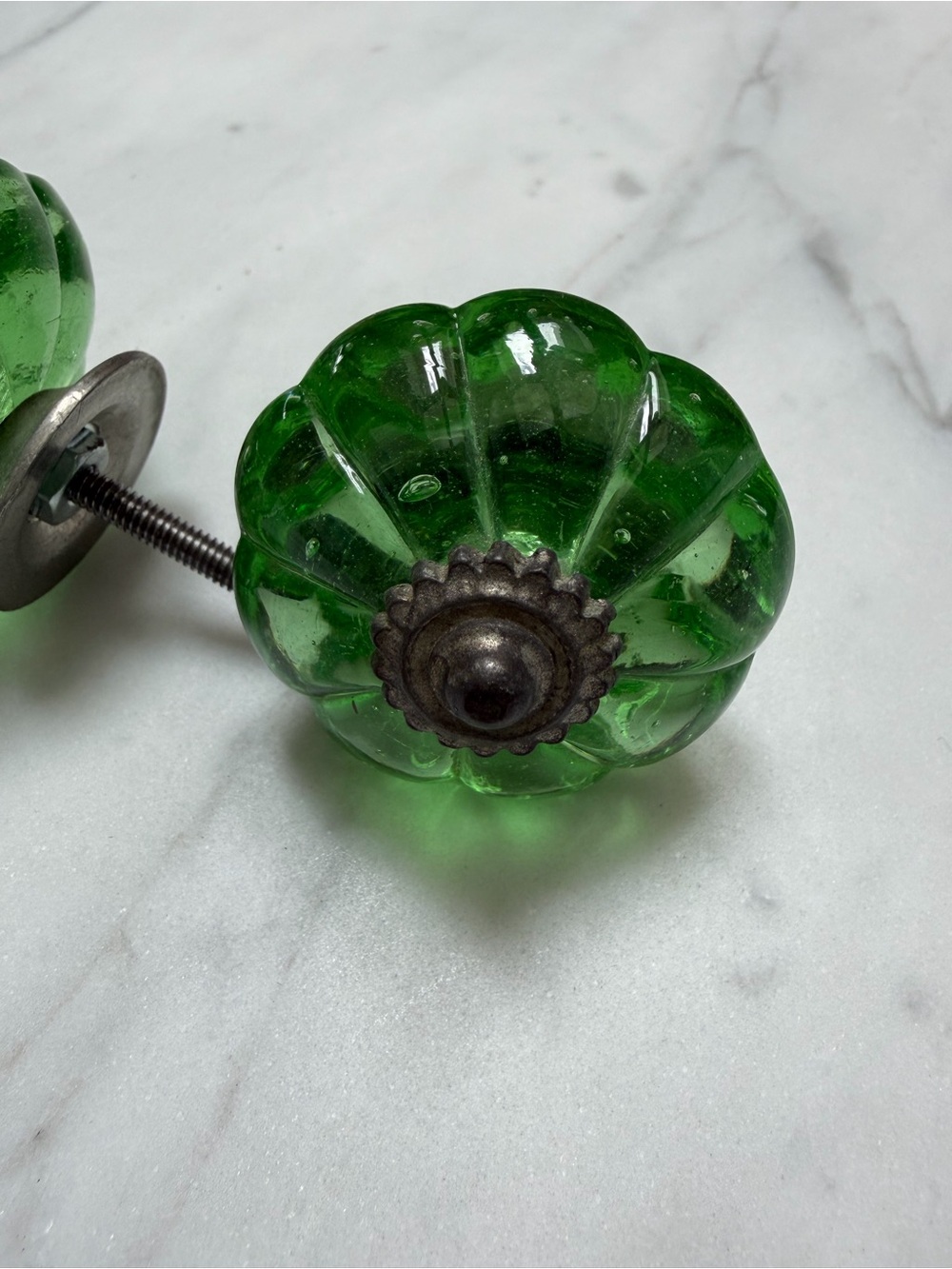 Green Glass Vintage Knobs - Pair - Picture 4 of 5